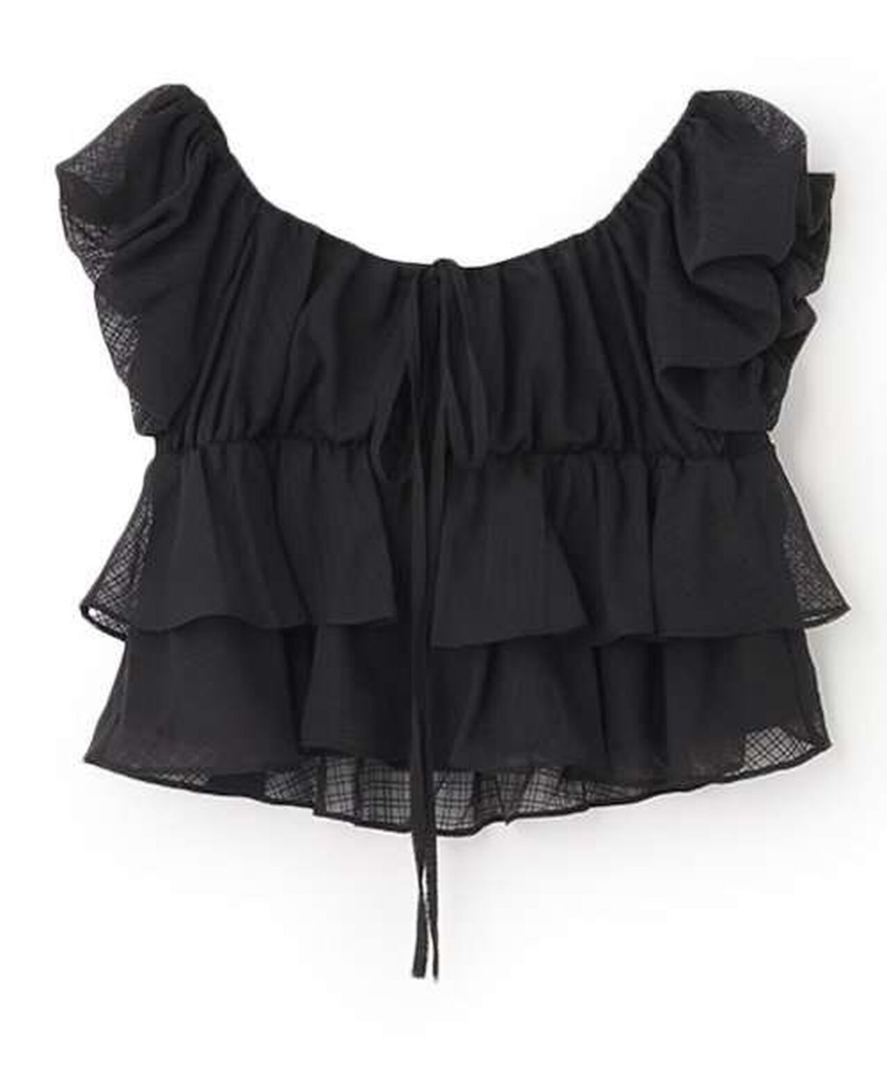 Tiered Sheer Checkered Blouse [Korean Fashion],Off white, large image number 3