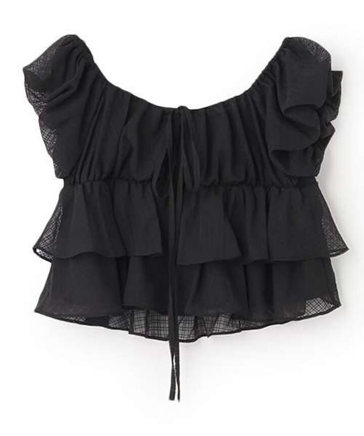 Tiered Sheer Checkered Blouse [Korean Fashion],Off white, medium image number 3