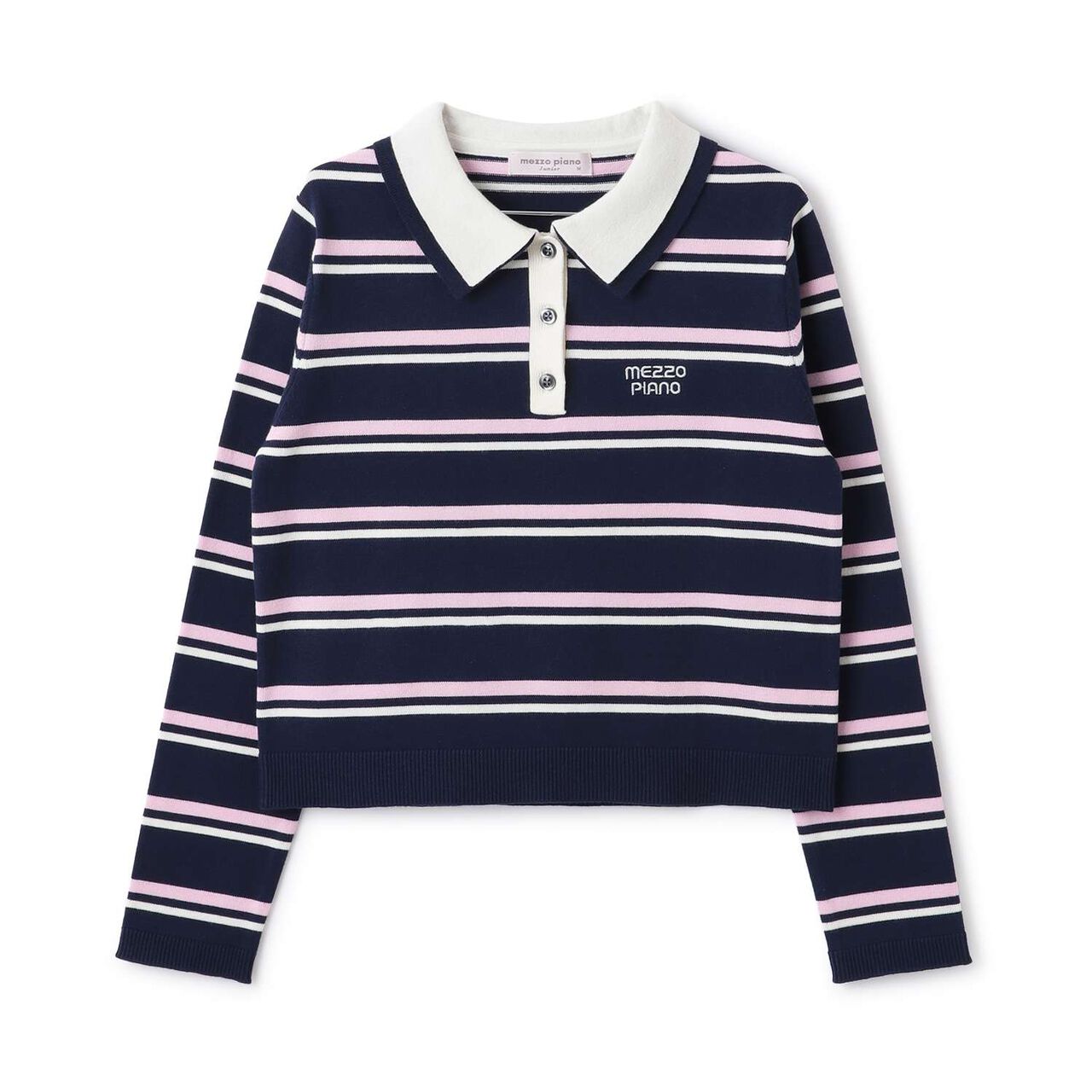 Stripe Pattern Polo Knitwear,Sax blue, large image number 7