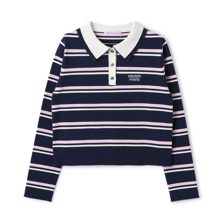 Stripe Pattern Polo Knitwear,Sax blue, medium image number 7