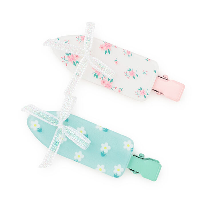 Assorted Hair Clips with Ribbons 2-Piece Set,Emerald green, medium image number 1