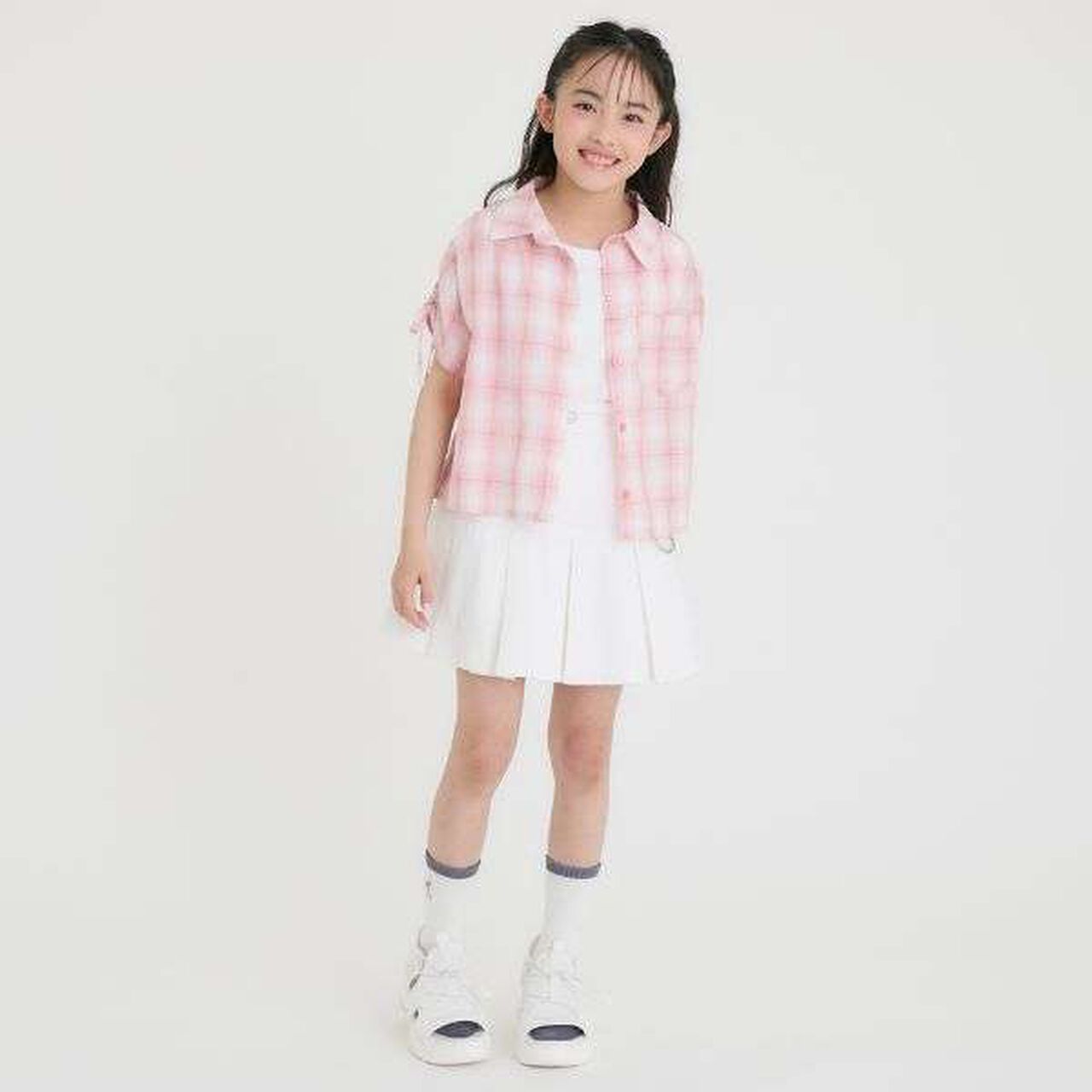 [3WAY] Checkered Shirt with Sleeve Drawstring + Tank Top Set,Black, large image number 26