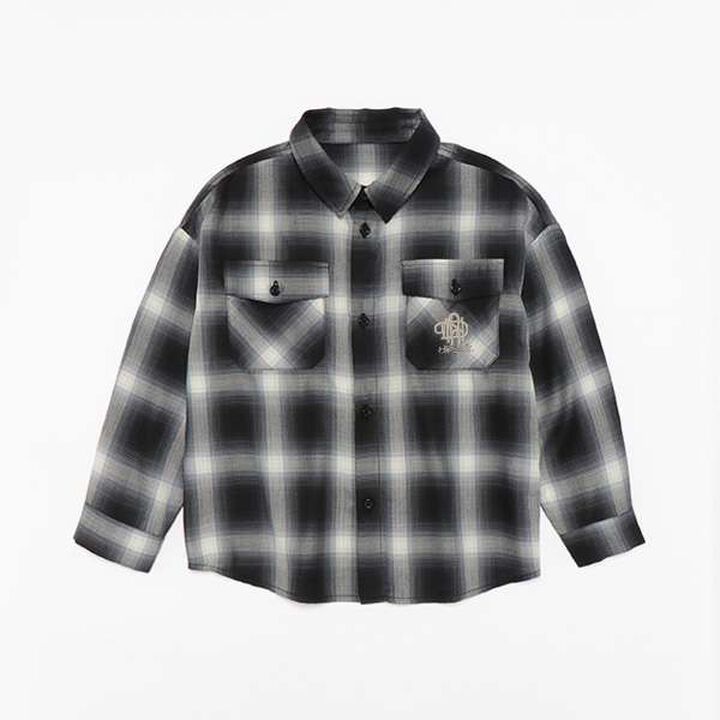 [Link] Ombre Check Emblem Embroidered Shirt,Orange, medium image number 6