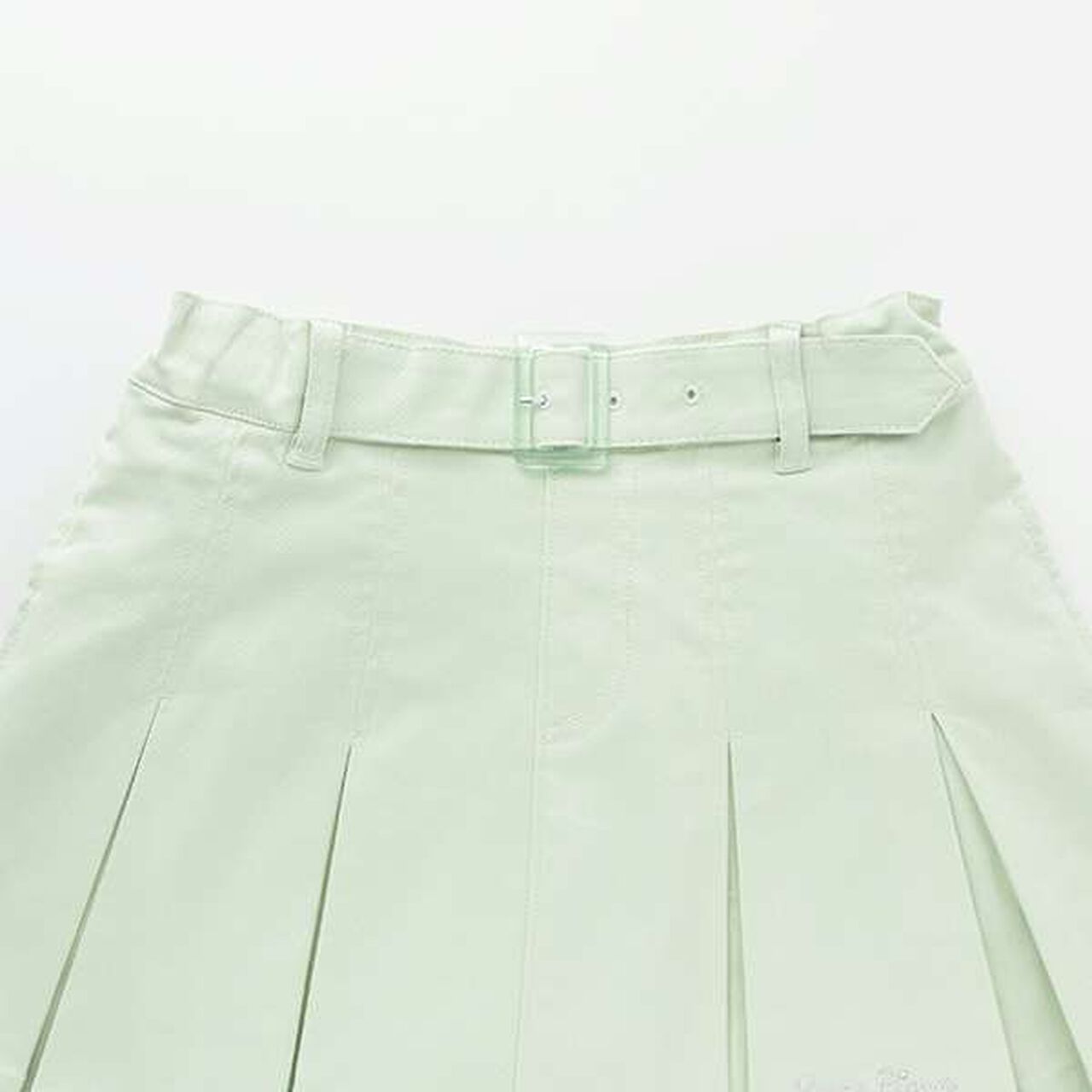 Wide Belt Box Pleats Skirt with Shorts,Mint, large image number 4
