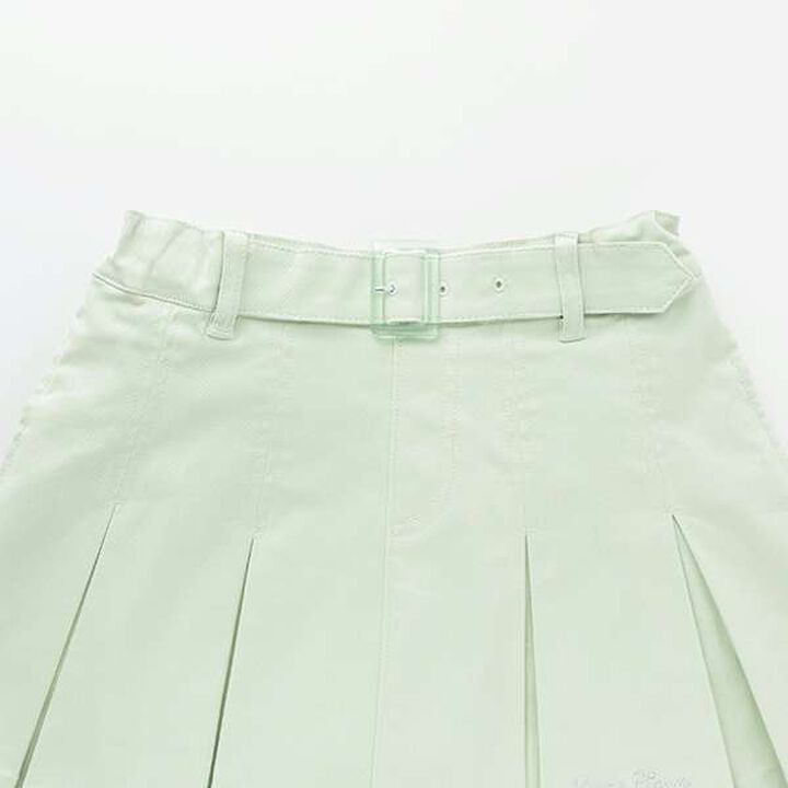 Wide Belt Box Pleats Skirt with Shorts,Mint, medium image number 4