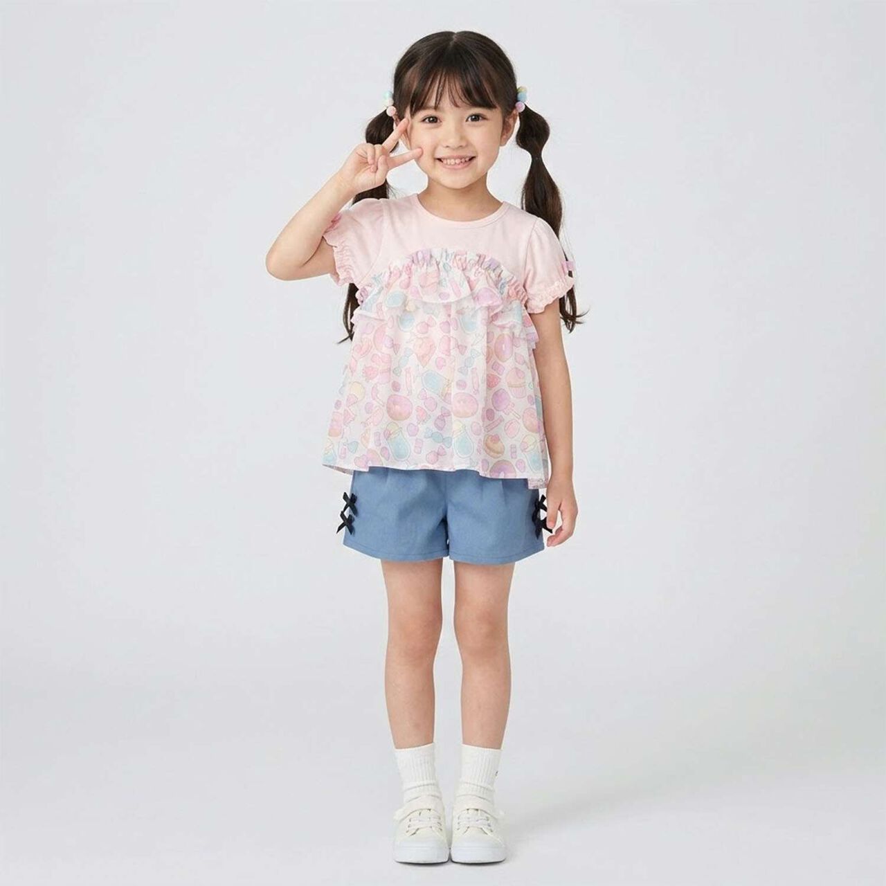 Sweets Motif Color-Block Top,Sax blue, large image number 8