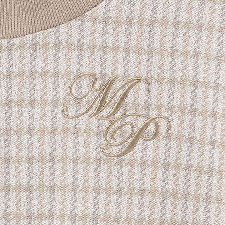 Houndstooth Layered Sweatshirt,Beige, medium image number 3