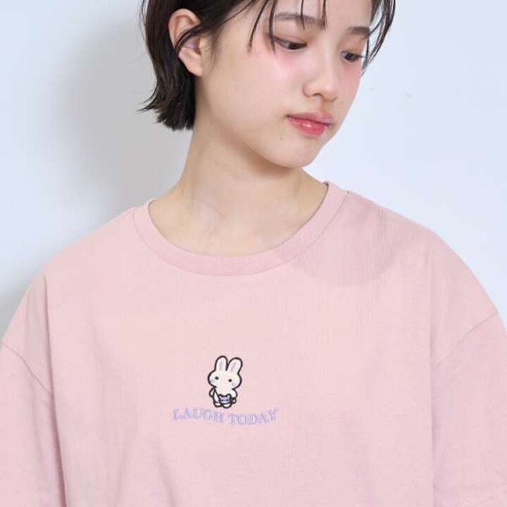 Front Character Embroidery T-Shirt,Sax blue, medium image number 3