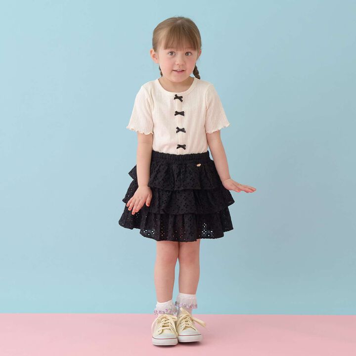 [100% Cotton] Cotton Lace Tiered Skirt with Inner Shorts [Kids Girls],Pearl white, medium image number 16