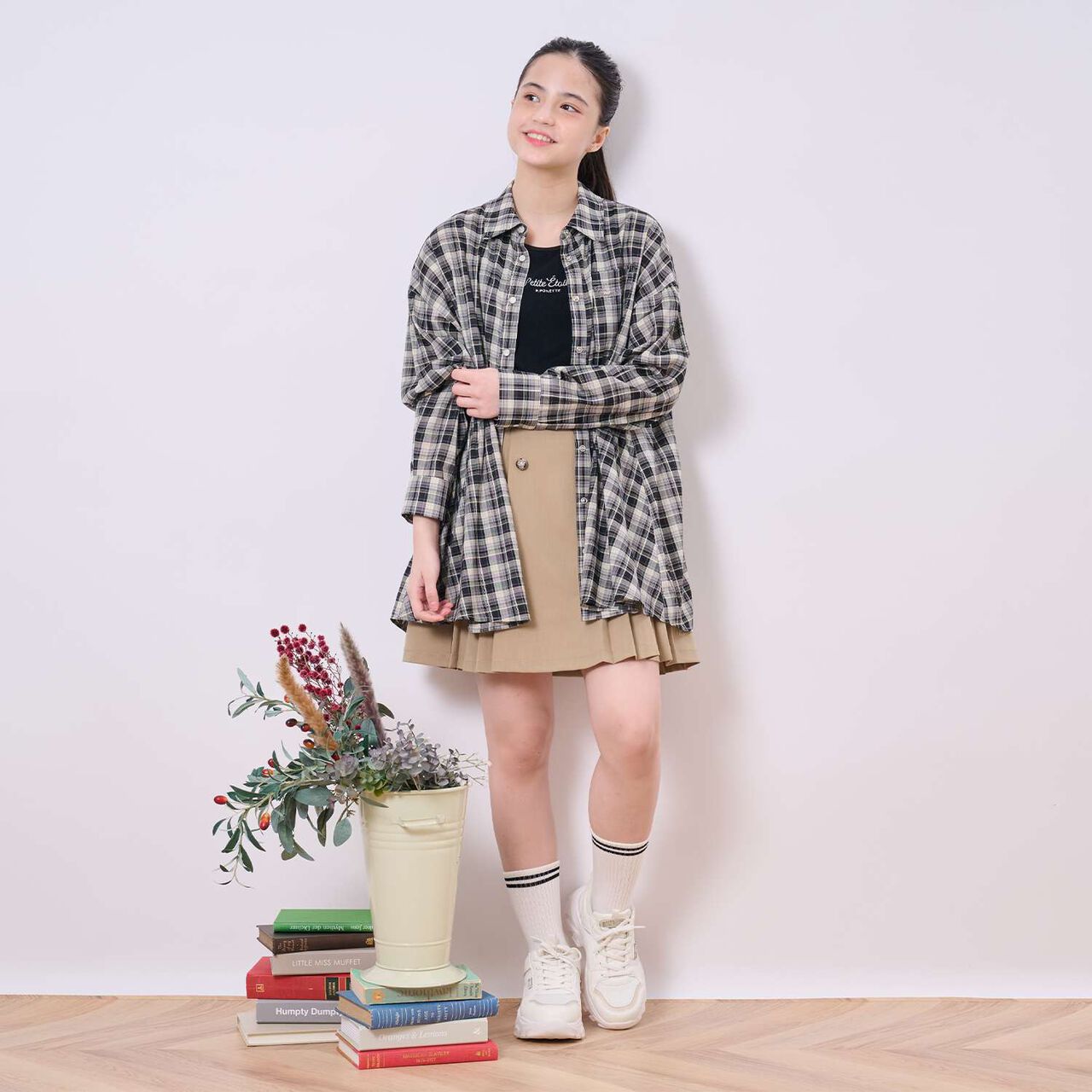 Front Peplum Checkered Shirt,Black, large image number 11