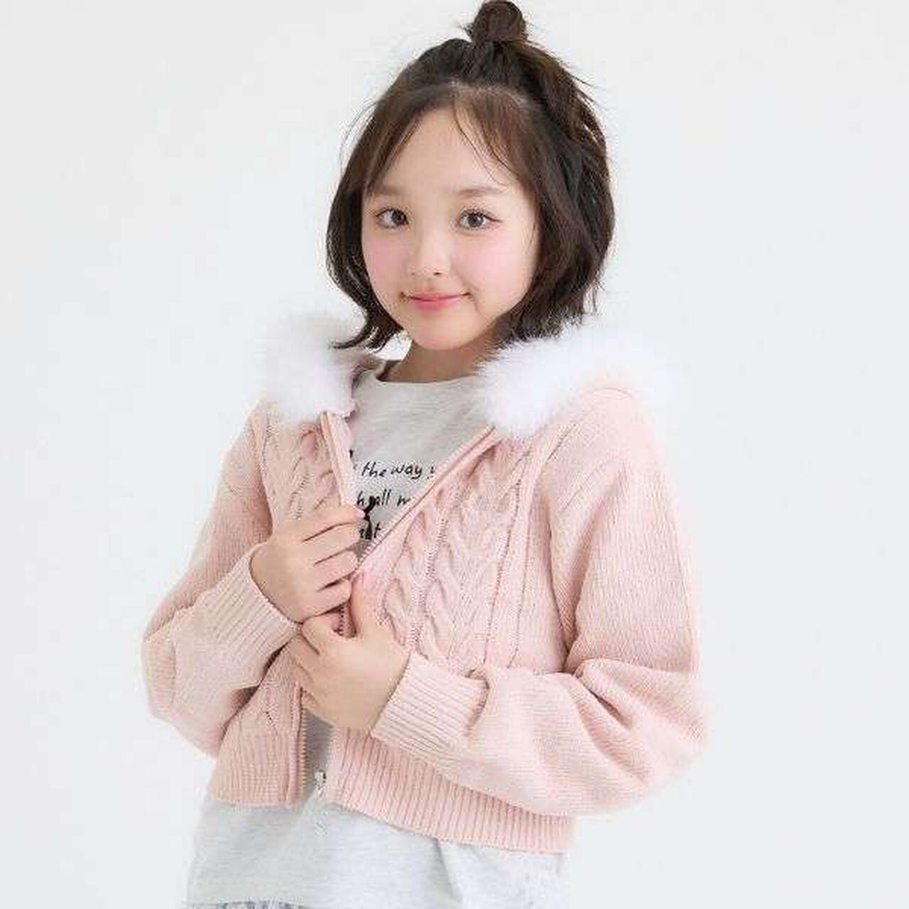 [Washable] Plush Knit Fur Zip Parka,Light pink, large image number 0