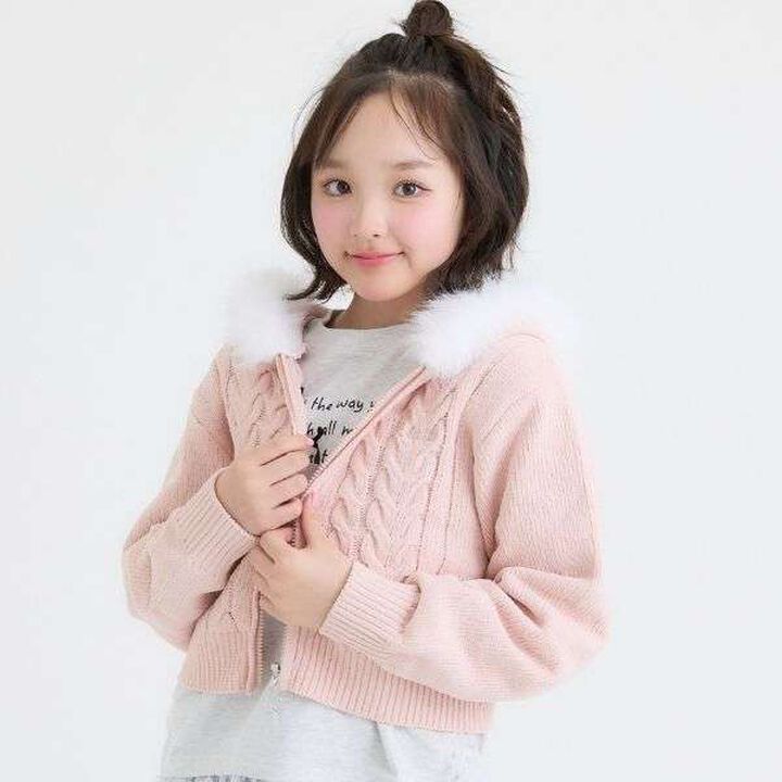 [Washable] Plush Knit Fur Zip Parka,Light pink, medium image number 0