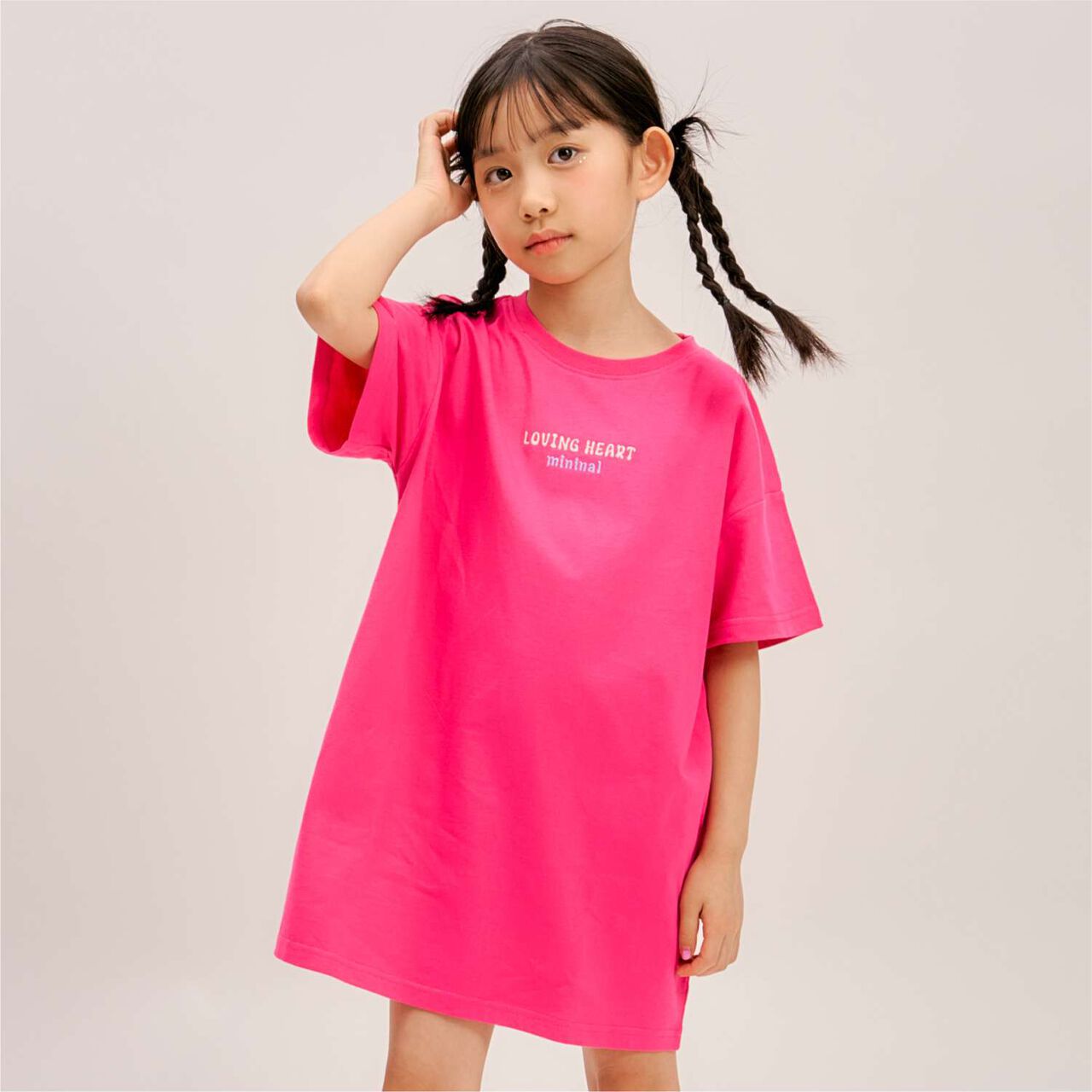 [100% Cotton] Affordable Back Heart Short-Sleeve T-Shirt One-Piece Dress,Cherry Pink, large image number 1