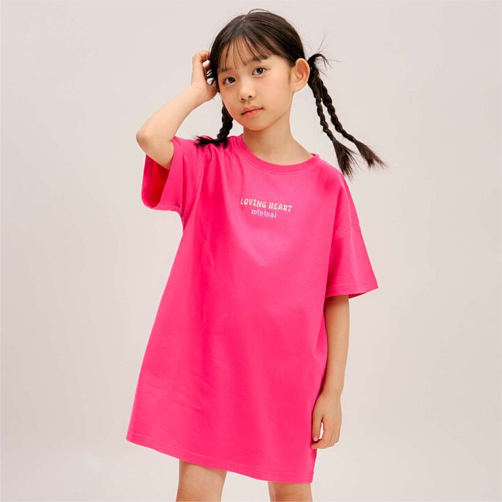 [100% Cotton] Affordable Back Heart Short-Sleeve T-Shirt One-Piece Dress,Cherry Pink, medium image number 1