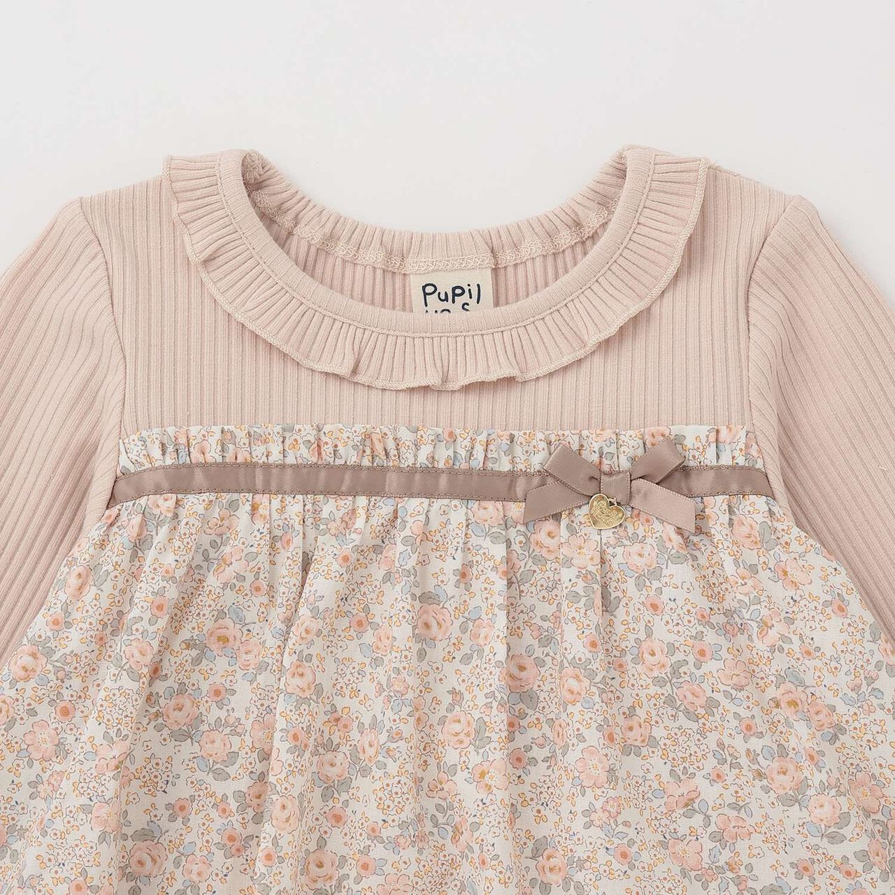 [Airy Silhouette] Floral Pattern Docked Collar Frill Tunic,Light beige, large image number 9