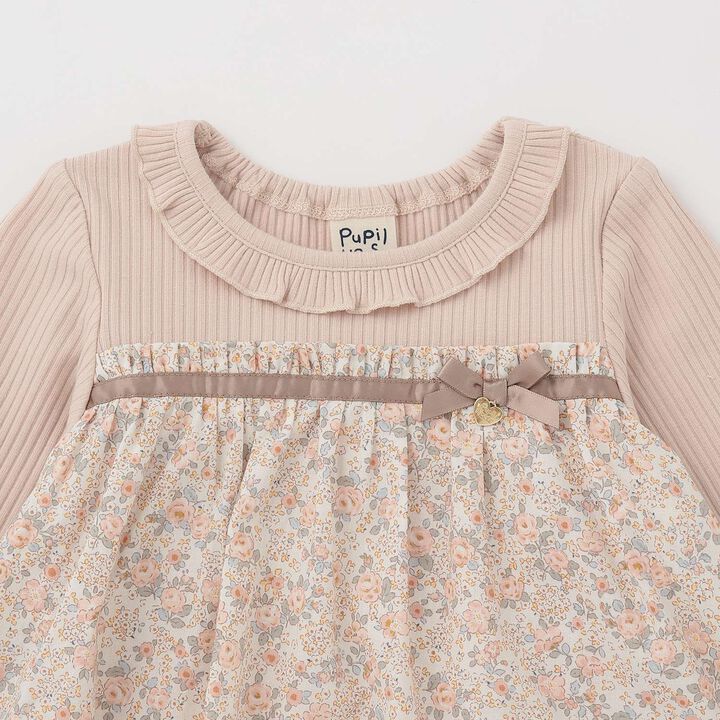 [Airy Silhouette] Floral Pattern Docked Collar Frill Tunic,Light beige, medium image number 9