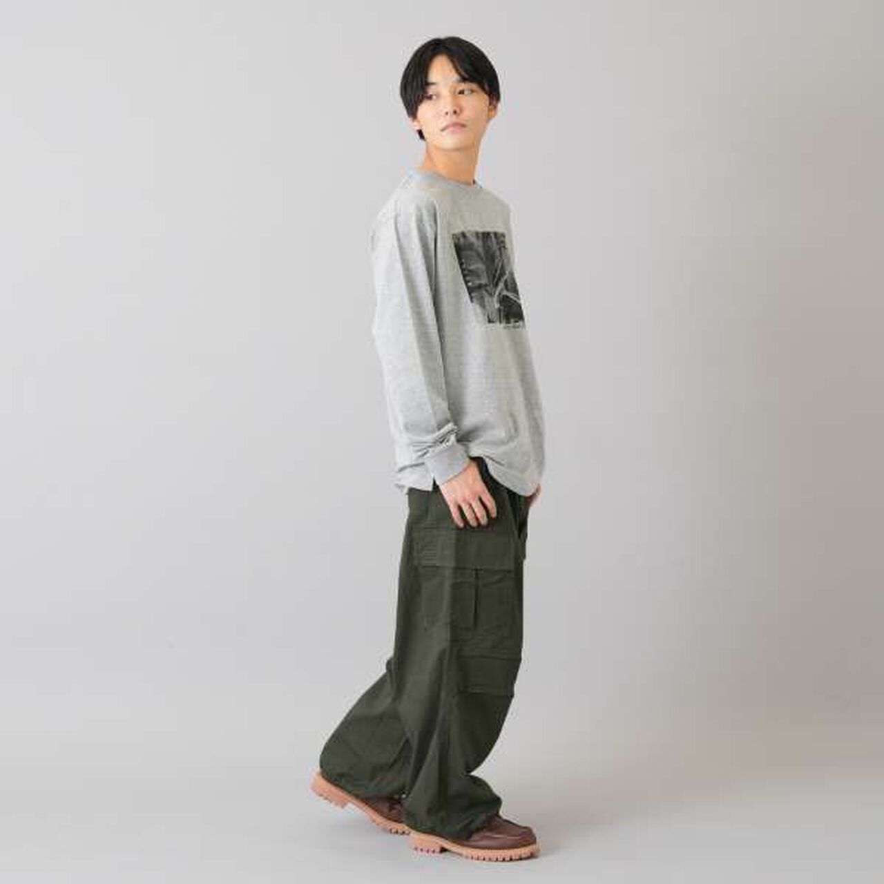 Cotton Twill Wide Cargo Pants,Khaki, large image number 16