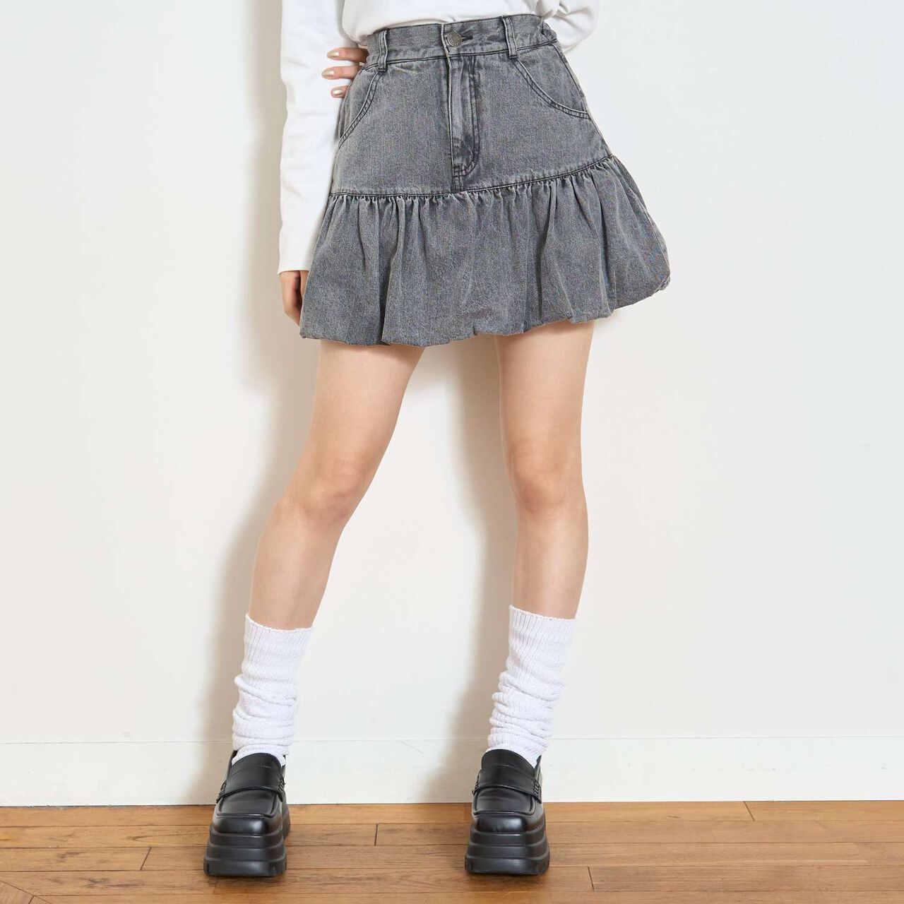 [LTXC] Denim Balloon Skirt,Gray, large image number 3