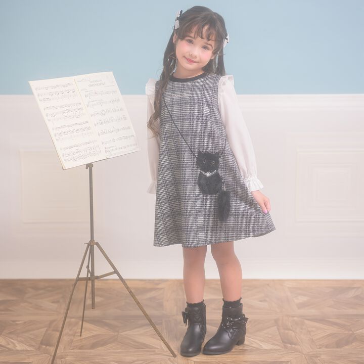 Cat Pochette-Style Check Jacquard One-Piece Dress,, medium