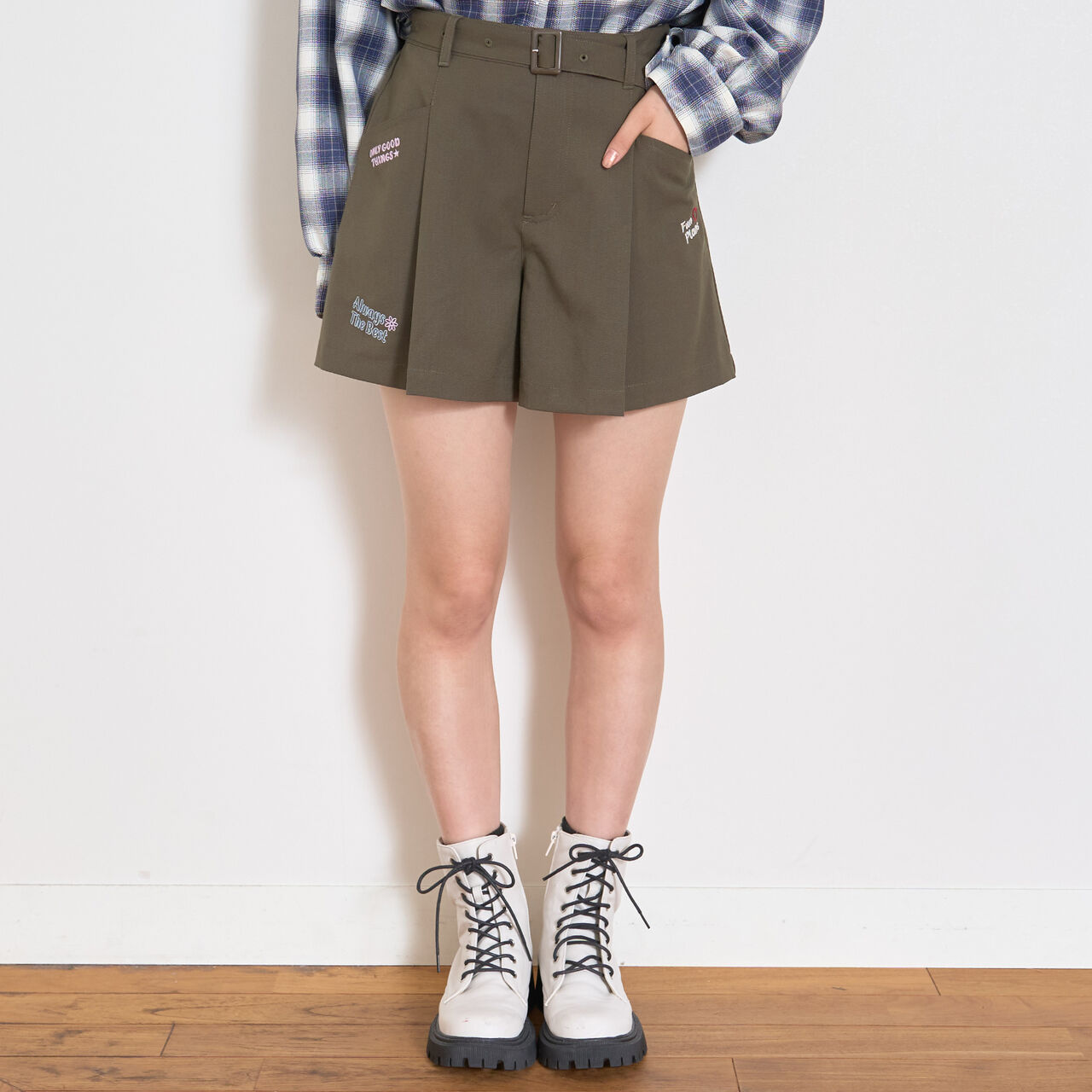 [7 Days] Culottes with Belt,Khaki, large image number 0