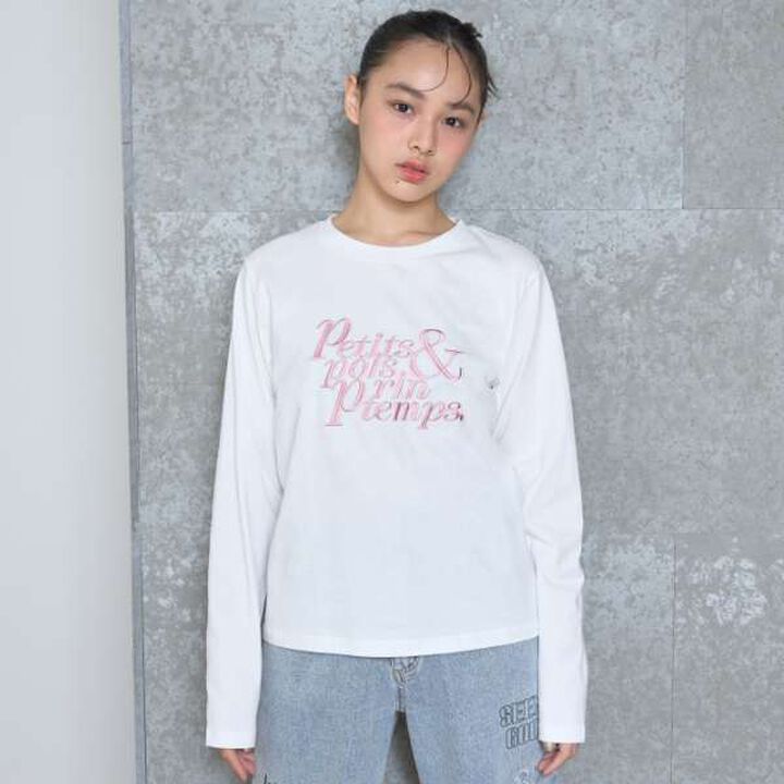 Logo Embroidery Long-Sleeve T-Shirt,Off white, medium image number 0