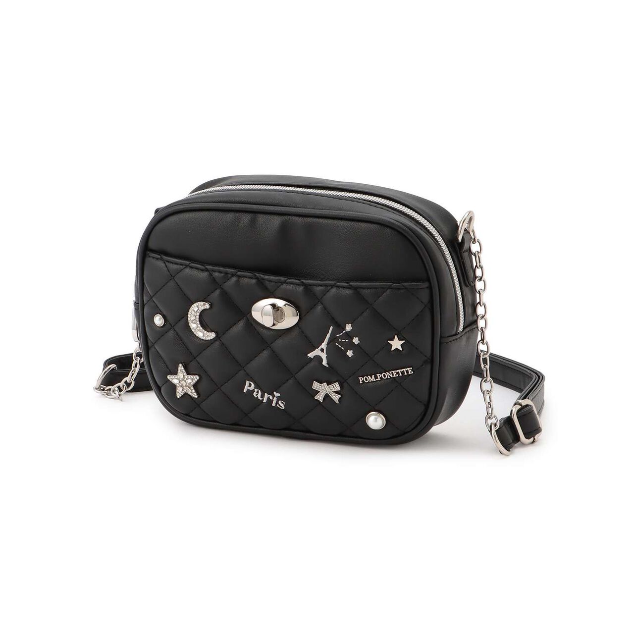 Quilted Motif Mini Shoulder Bag,Off white, large image number 9