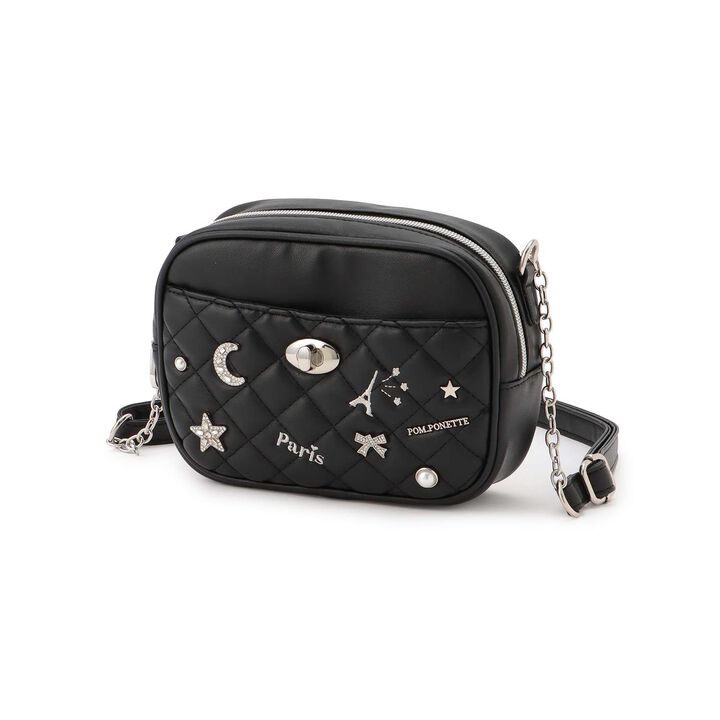 Quilted Motif Mini Shoulder Bag,Off white, medium image number 9