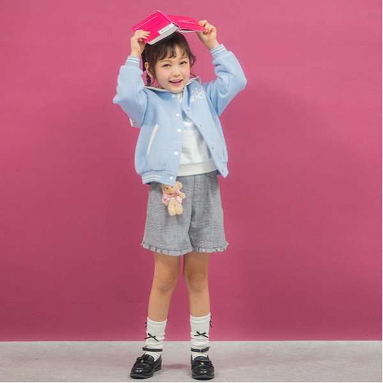 Glen Check Shorts with Bear Charm,Black, large image number 0