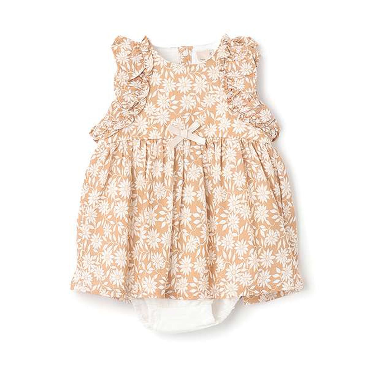 [Link] Floral Shirred One-Piece Dress (Baby Size),Light beige, large image number 9