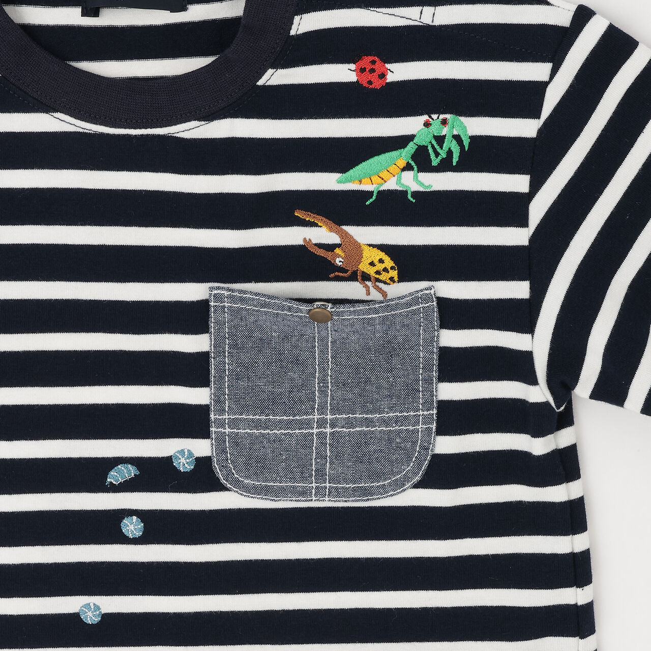Insect Stripe Pattern Long-Sleeve T-Shirt with Pocket,Navy, large image number 12