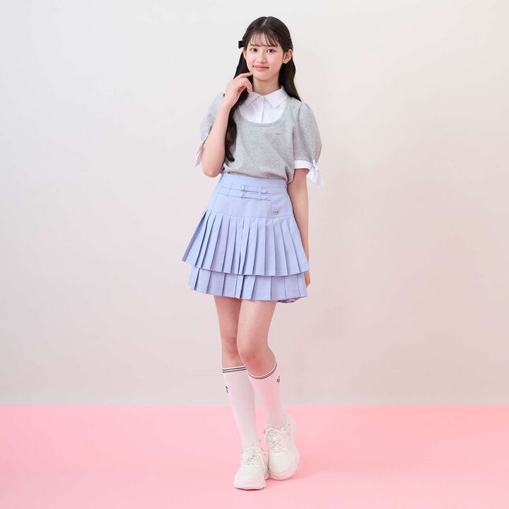 Sleeve Ribbon Fabric Docking T-Shirt,Navy, medium image number 10