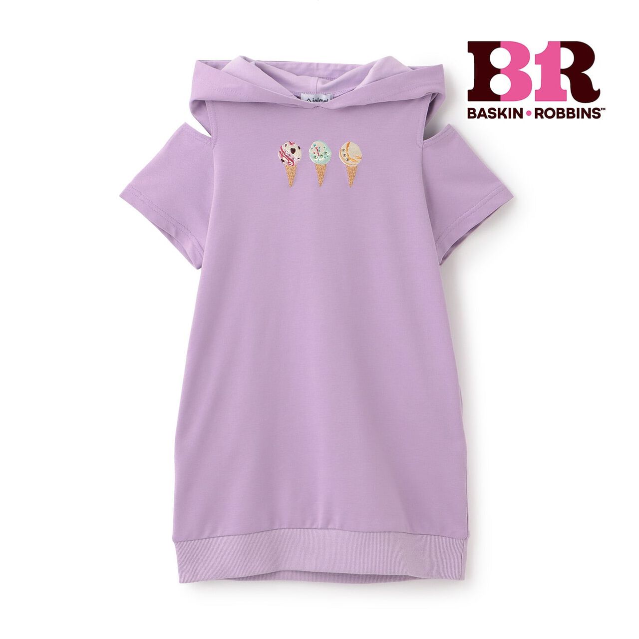 [31 Ice Cream] Cold-Shoulder Short-Sleeve Hoodie Dress,Lavender, large image number 8