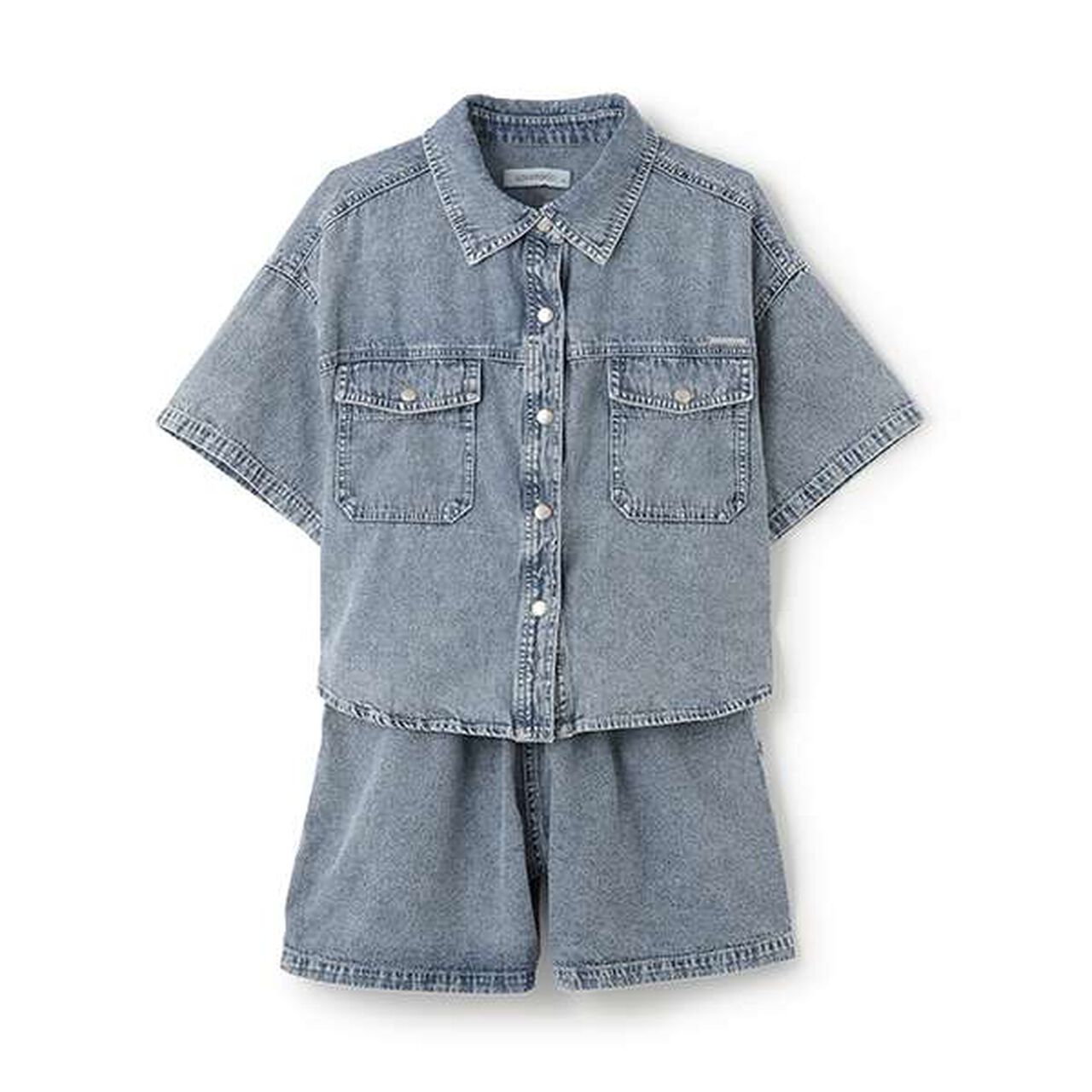[100% Cotton] Denim Short-Sleeve Outfit Set,Blue, large image number 4