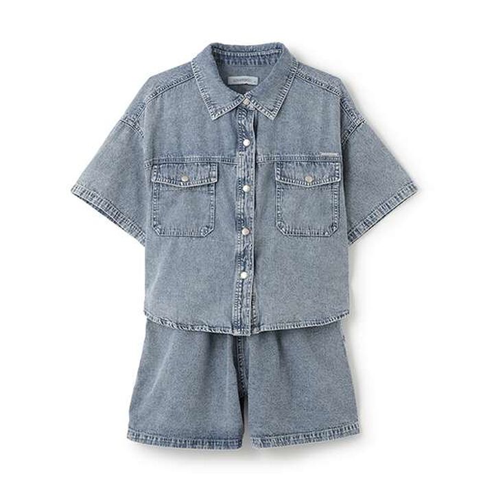 [100% Cotton] Denim Short-Sleeve Outfit Set,Blue, medium image number 4
