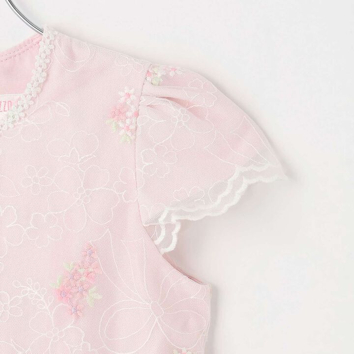 Flower Embroidery Tulle Lace One-Piece Dress,Light pink, medium image number 3