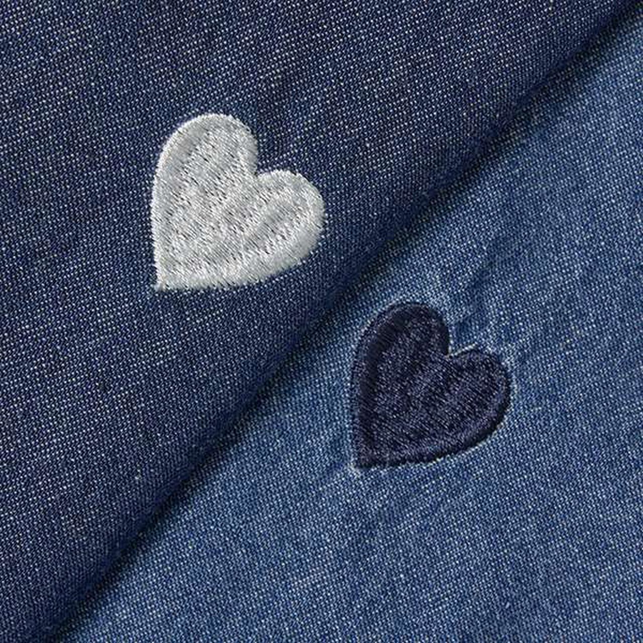 Soft Denim Heart Embroidery Shirt,Sax blue, large image number 12
