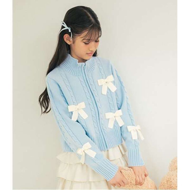 W Zip Ribbon Cardigan,Sax blue, medium image number 3