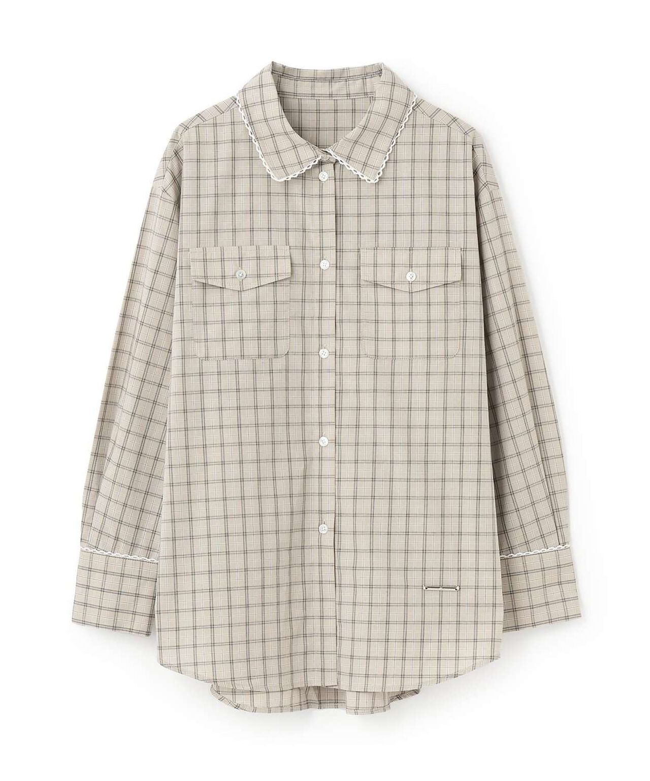 Checkered Shirt with Logo Plate [Korean Fashion],Gray, large image number 6
