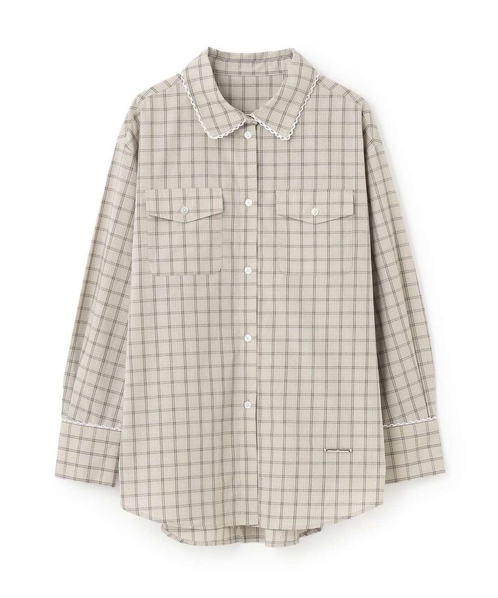 Checkered Shirt with Logo Plate [Korean Fashion],Gray, medium image number 6