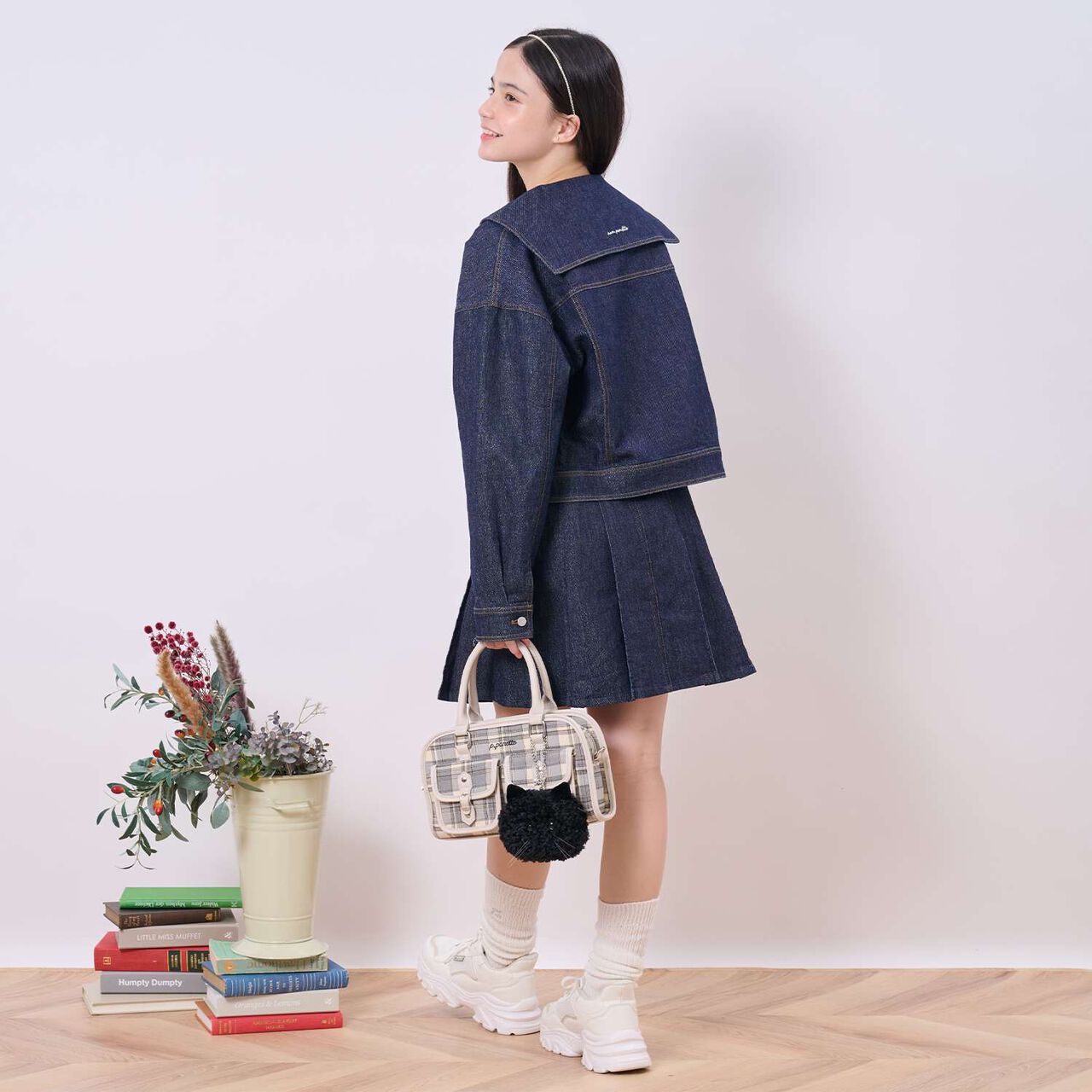 Lame Denim Skirt,Navy, large image number 14