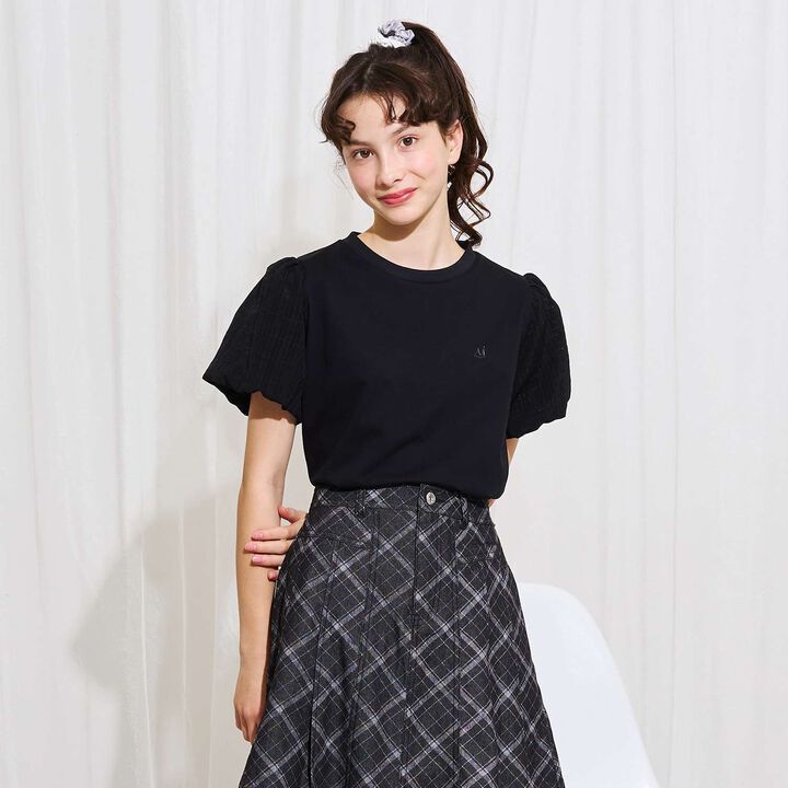 [AMI] Cool Touch Checkered Balloon Sleeve T-Shirt,, medium