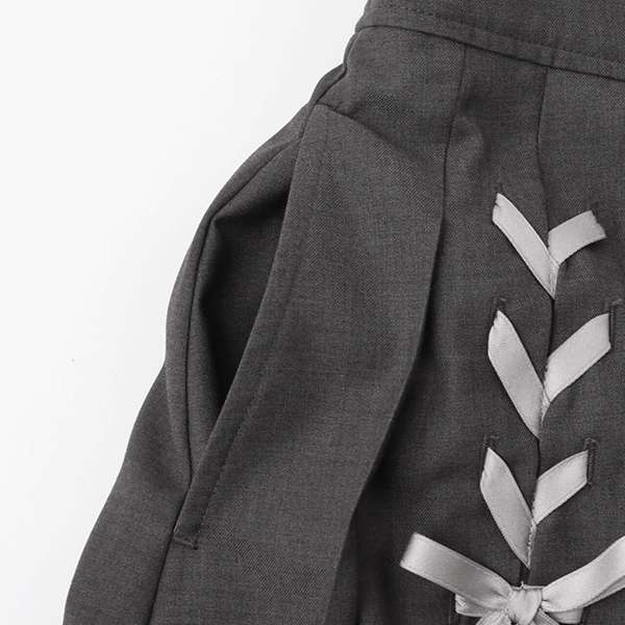 Lace-Up Ribbon Double Layer Pleated Skirt-Pants,Gray, large image number 8