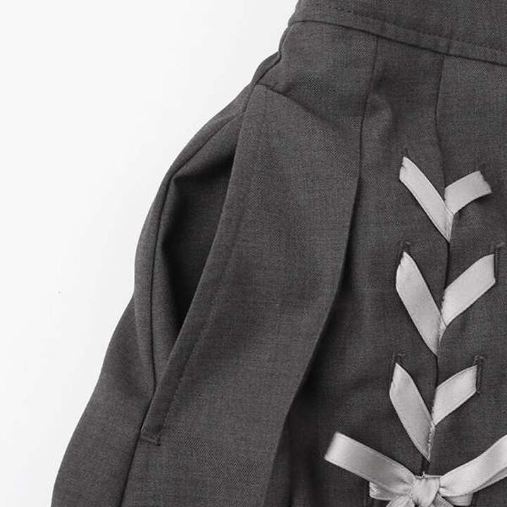 Lace-Up Ribbon Double Layer Pleated Skirt-Pants,Gray, medium image number 8