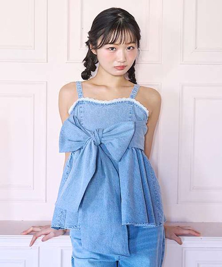 Denim Ribbon Bustier,, medium