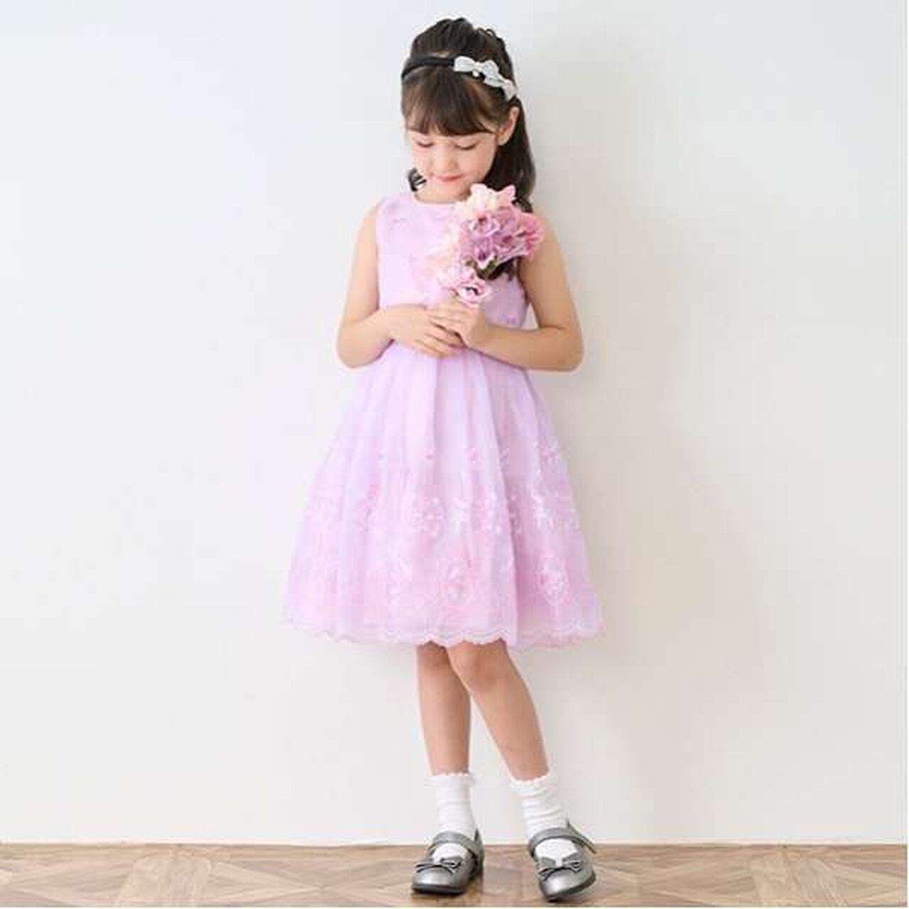 Rose Embroidery Organza One-Piece Dress,Black, large image number 6