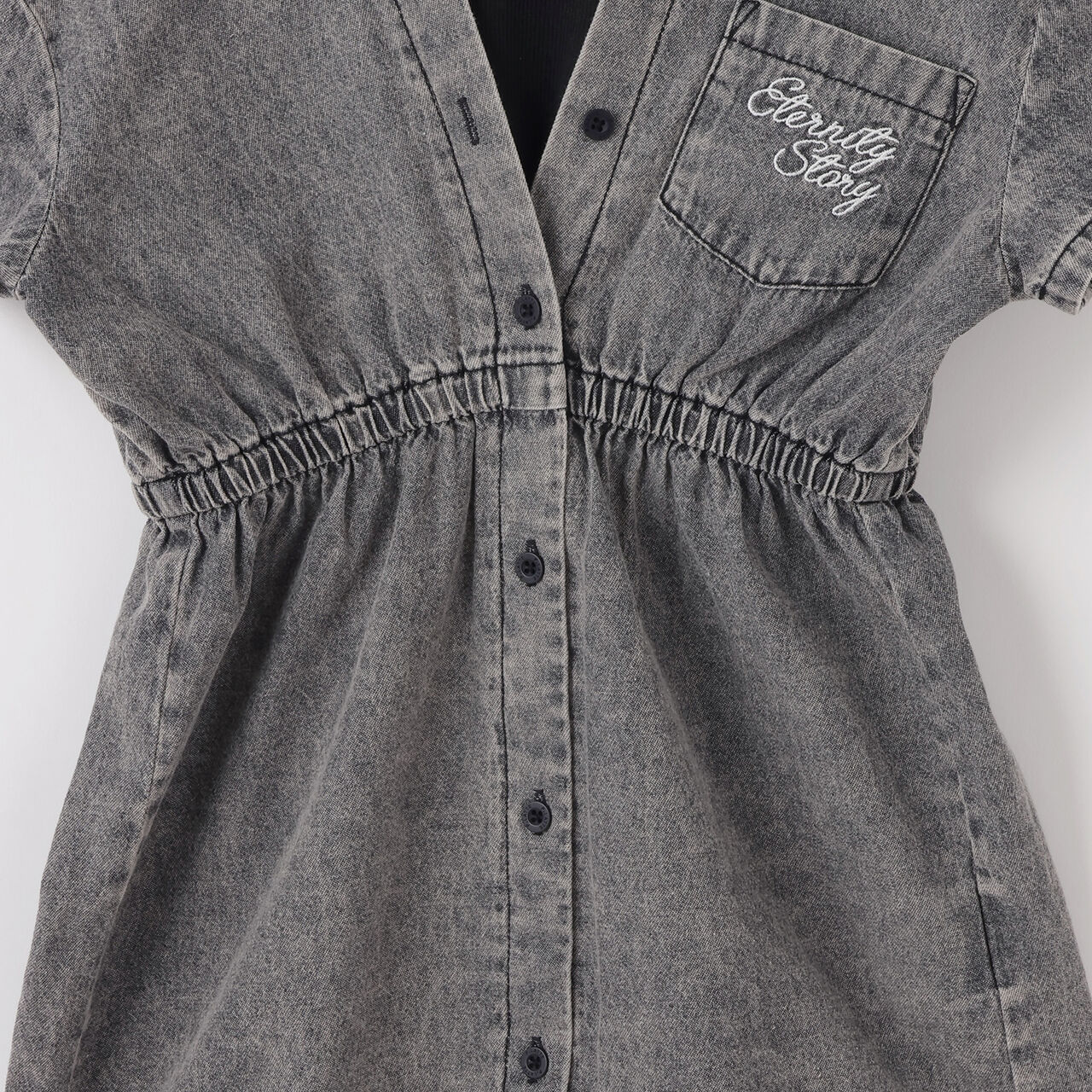 Shoulder Cutout Denim Shirt Dress,Gray, large image number 6