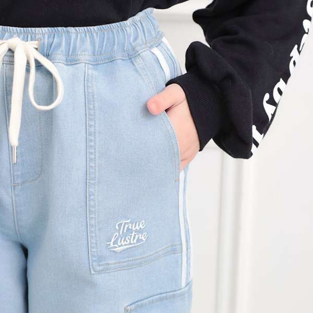 Line Denim Cargo Pants,Light blue, large image number 5