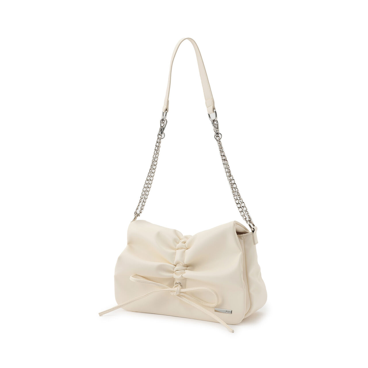 Faux Leather Ribbon Chain Shoulder Bag,Ivory, large image number 0