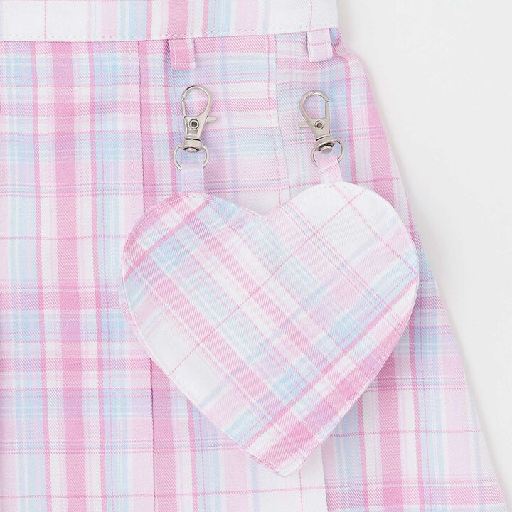 Heart Pouch Wrap-Style Checkered Culotte Skirt,Pink, medium image number 8
