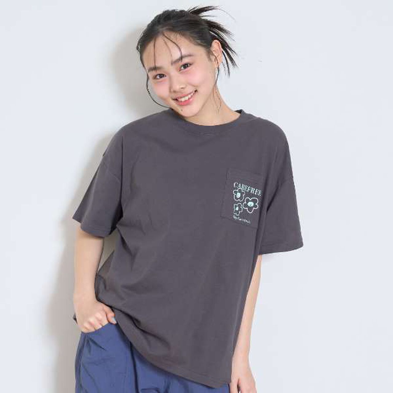 [7days] Flower Pocket Big T-Shirt,Charcoal gray, large image number 3